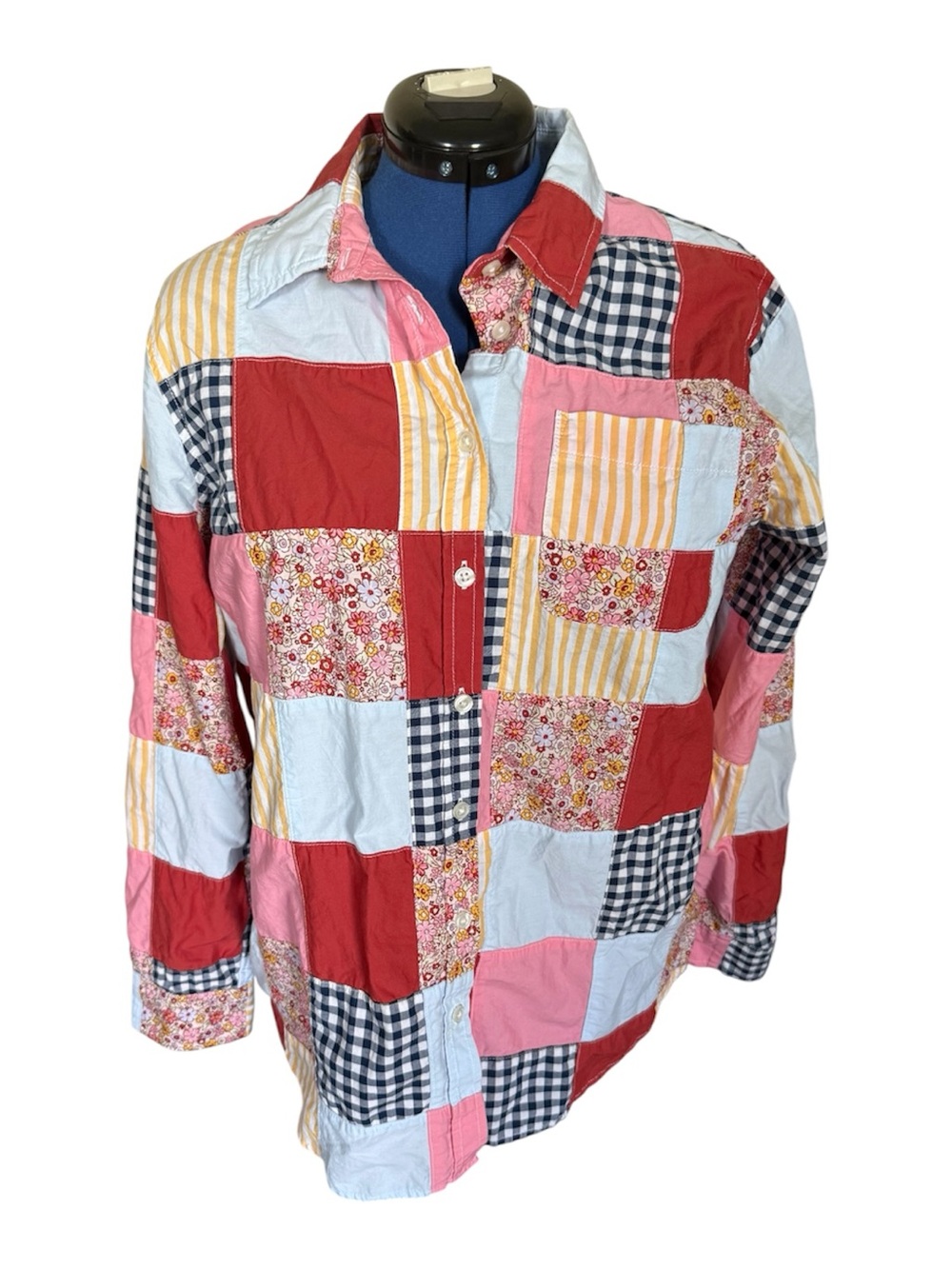 Lands' End Patchwork Button-Down Shirt in Red, Pink, Yellow, Blue, Black